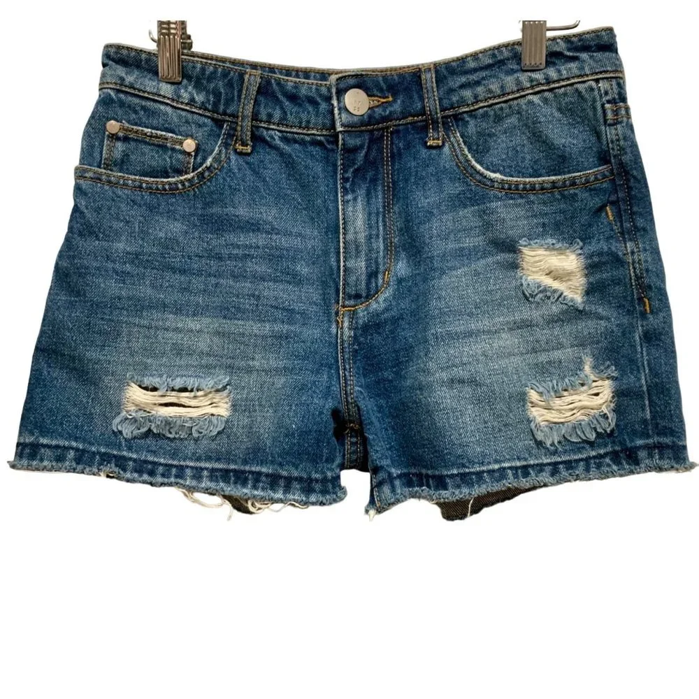 Guilded Intent Buckle High Rise Short Size 26 Distressed Blue Skinny Denim - Picture 1 of 14